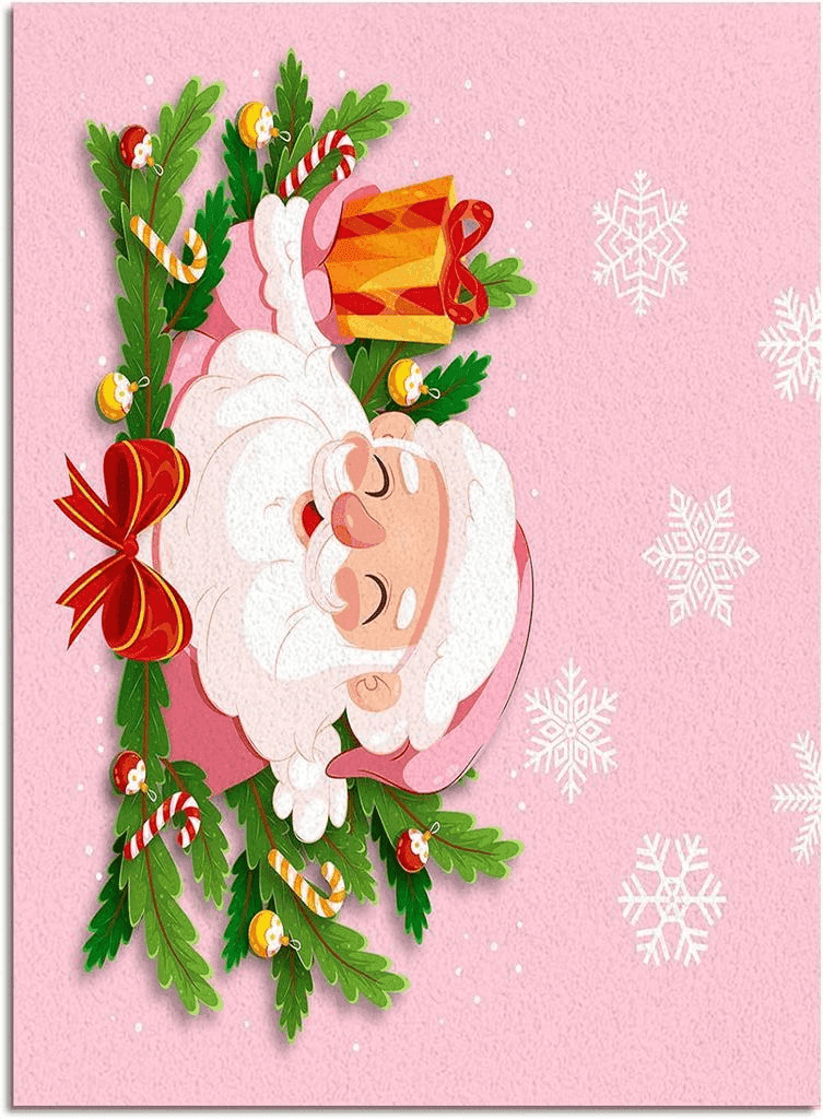 Pink Christmas Area Rug 5 x 8, Washable Bedroom Rug Non-Slip Kitchen Rugs Non Shedding Floor Cover Mat Runner Rug for Living Room Dining Room Outdoor Carpet Santa Claus Pine Needle Snowflake