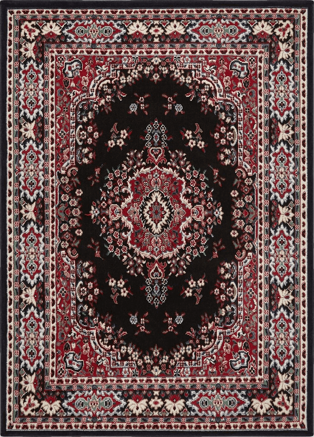 Home Dynamix Premium Sakarya Traditional Medallion Border Area Rug, Black, 3'7"x5'2" Rectangle