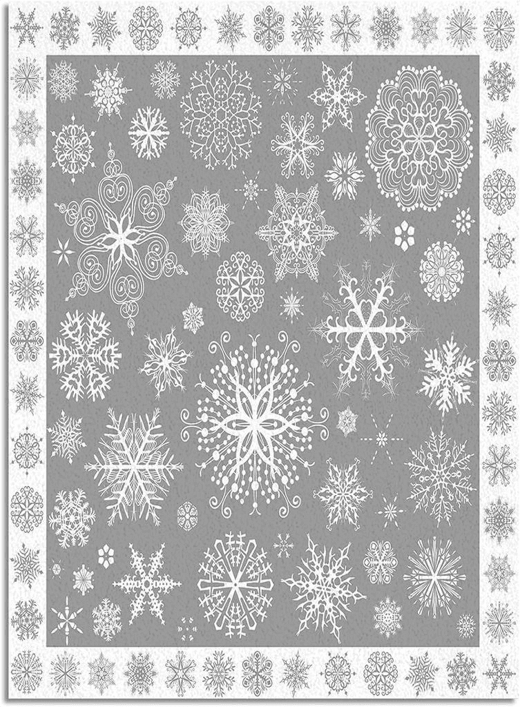 Christmas Snowflake Area Rug Rectangle Carpets Abstract Geometry,Non Slip Floor Mats Carpet Washable Indoor Doormats Accent Mat Grey White Home Decor Non-Shedding Area Rugs 60x96In