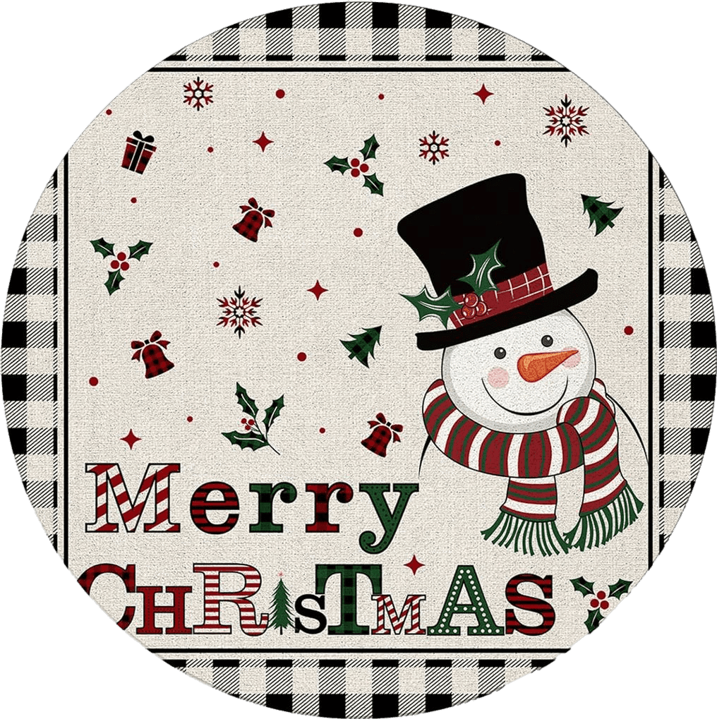 Christmas Snowman Round Area Rug 3ft,Washable Outdoor Indoor Carpet Runner Rug for Bedroom,Kitchen,Bathroom,Living/Dining/Laundry Room,Office,Area+Rug Bath Door Mat Buffalo Grey Plaid Checkered