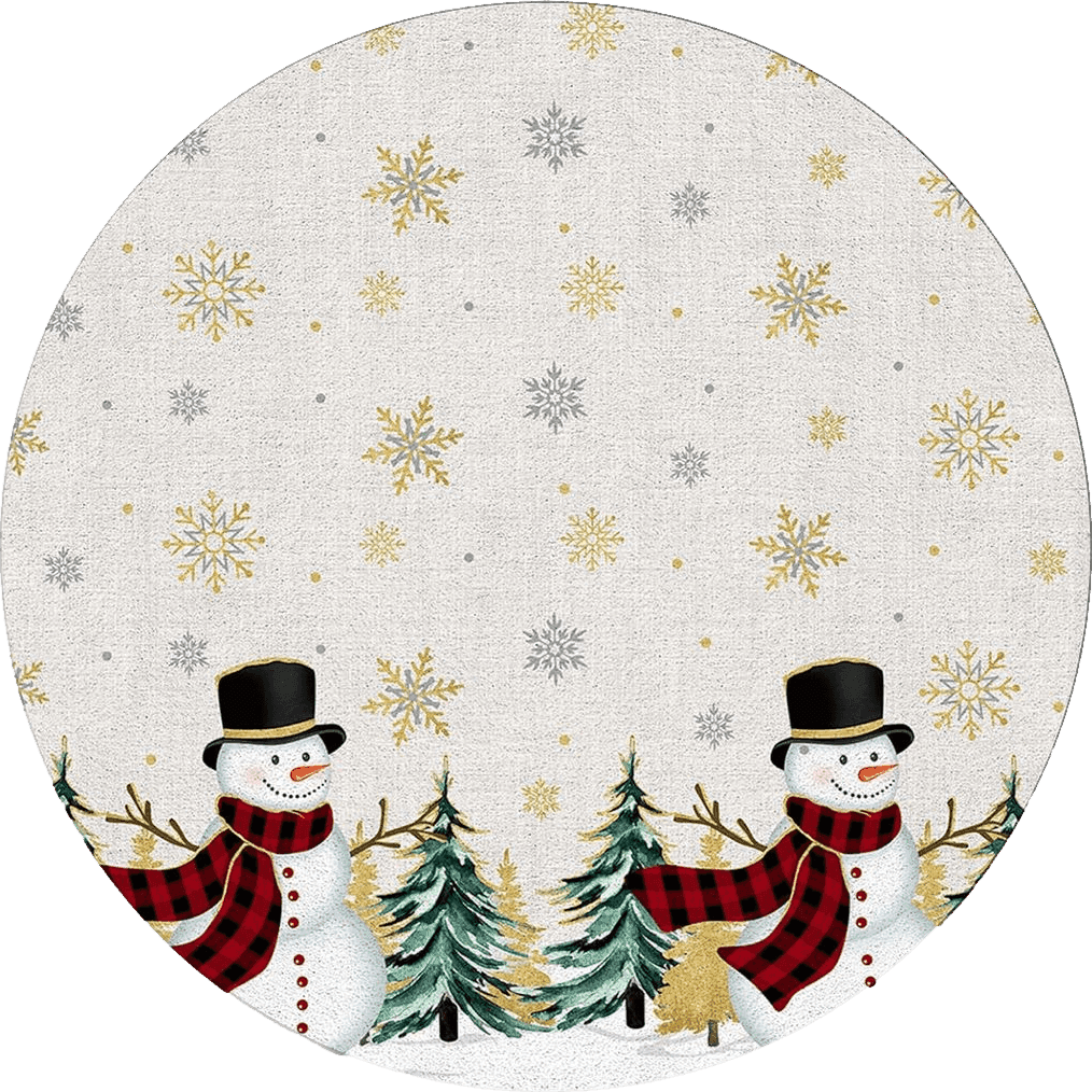 Gold Snowflake Round Area Rug 4ft,Washable Outdoor Indoor Carpet Runner Rug for Bedroom,Kitchen,Bathroom,Living/Dining/Laundry Room,Office,Area+Rug Large Bath Door Mat Christmas Snowman Tree Grey