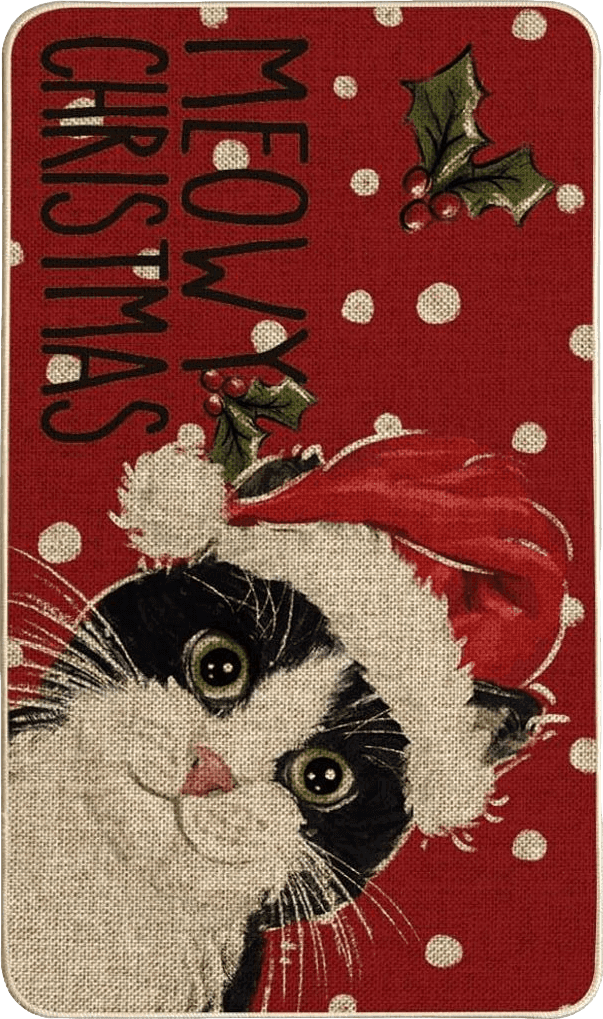 Disney Artoid Mode Hat Cat Merry Christmas Welcome Decorative Doormat, Seasonal Xmas Winter Spots Holly Low-Profile Rug Switch Mat for Outdoor 17x29 Inch