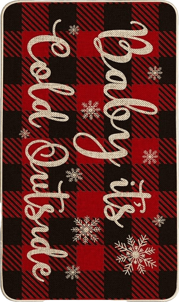 Disney Artoid Mode Buffalo Plaid Baby It's Cold Outside Christmas Decorative Doormat, Seasonal Winter Xmas Holiday Low-Profile Floor Mat Switch Mat for Indoor Outdoor 17 x 29 Inch