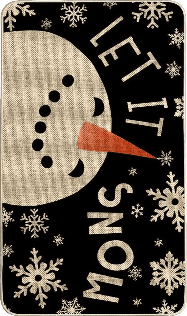 Disney Artoid Mode Let It Snow Snowman Christmas Decorative Doormat Black, Seasonal Winter Xmas Holiday Low-Profile Floor Mat Switch Mat for Indoor Outdoor 17 x 29 Inch