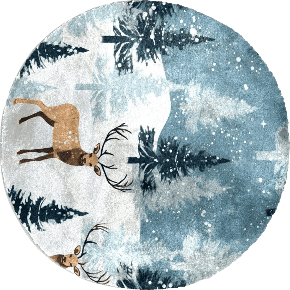 Fluffy Blue Christmas Elk Soft Round Rug, Fluffy Furry Circle Rug for Teens Kids Baby Girls Boys Room,Fuzzy Plush Circular Carpet Dorm,Bedroom,Nursery Room Home Decor