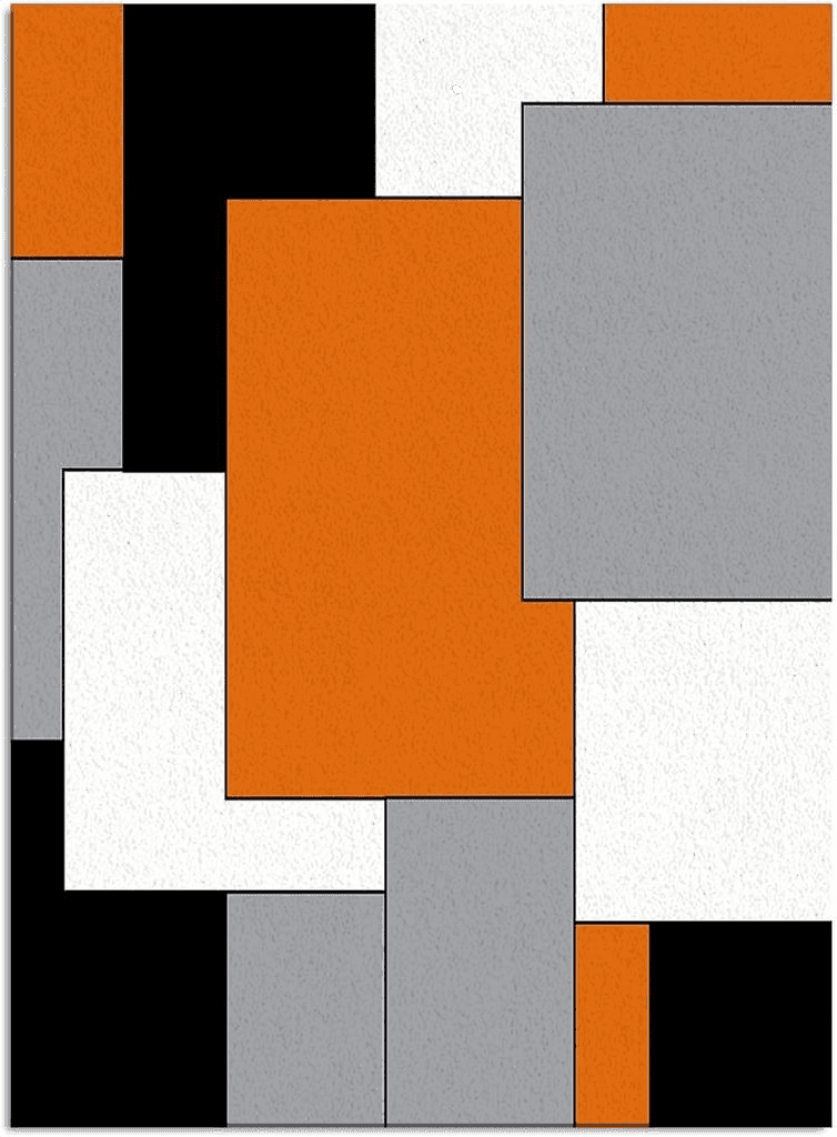 Fluffy Grey Abstract Color Block Orange Black Gray Area Rug, Orange Black Geometric Pattern Indoor Washable Carpet, Large Non-Slip Machine Decorative Rug for Living Room Dining Room Farmhouse-2' x 3'