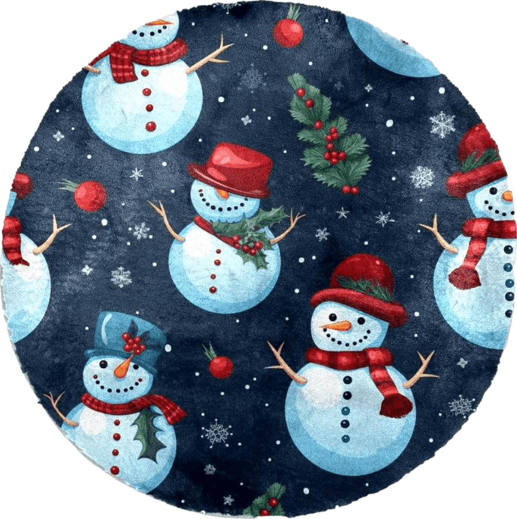 Christmas Snowman Faux Rabbit Fur Rug - Super Soft Fur Round Rug, Comfy Fluffy Shag Furry Circle Rugs for Kids Room, Living Room, Cute Non-Slip Plush Fuzzy Circular Area Rug Floor Carpets