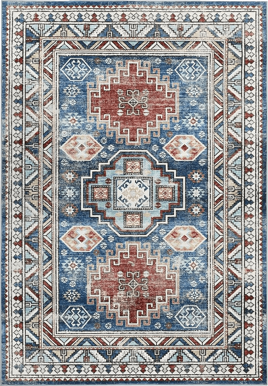 Fluffy Blue COZYLOOM Boho Area Rug 8x10 Distressed Rug Oriental Floral Soft Plush Indoor Carpet for Living Room Bedroom Aesthetic Accent Rug Cozy & Fluffy Faux Wool Rug Non-Slip Non-Shedding Blue