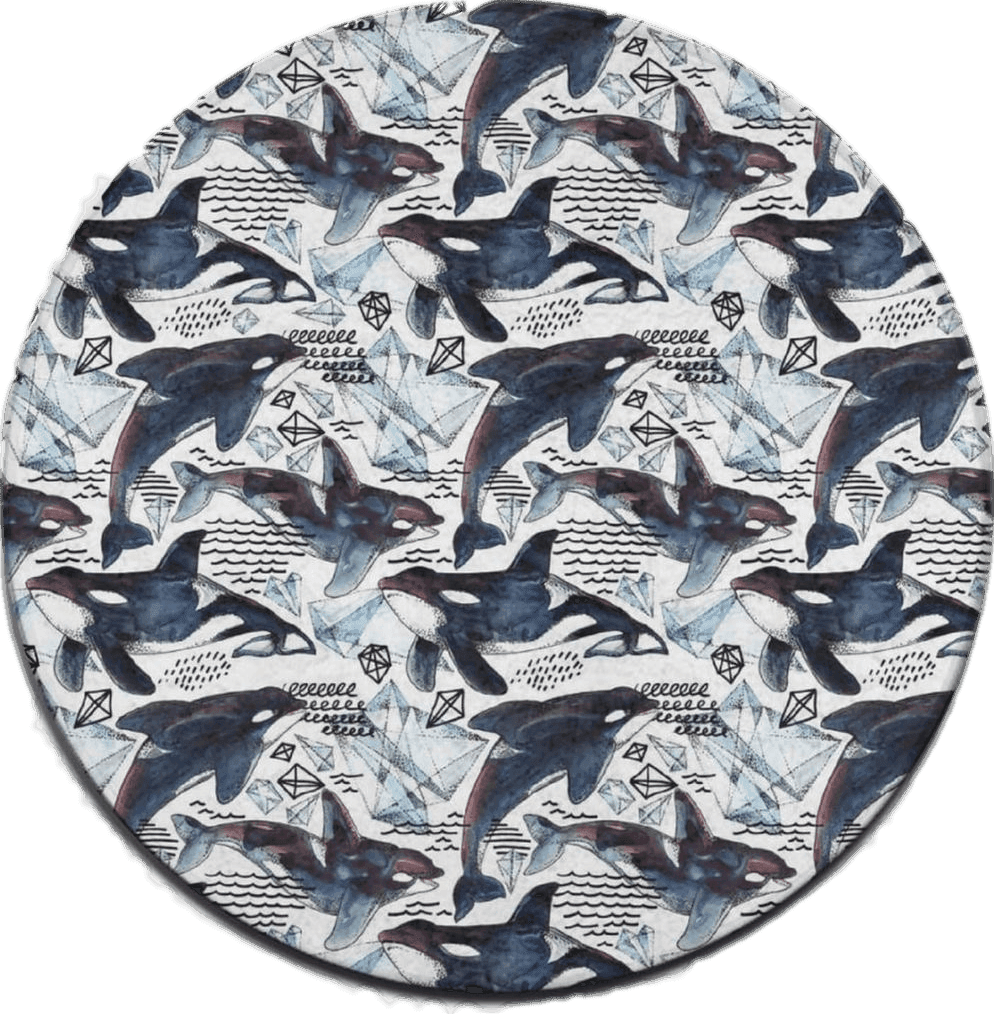 Fluffy Blue Comfortable Round Rug Fashion Door Mats, Ocean Killer Whale Orca Art Circular Rugs Soft Indoor Carpet for Bathroom, Living Room, Entryway