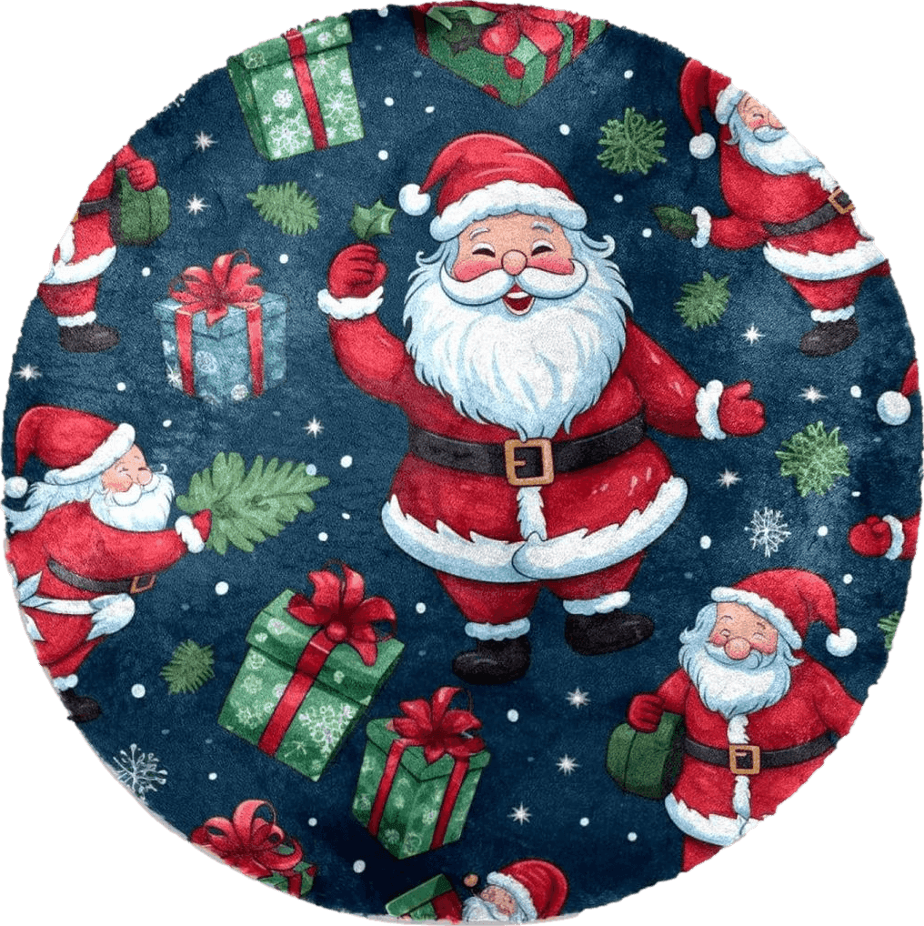 Fluffy Red Father Christmas Santa Claus Faux Rabbit Fur Rug - Super Soft Fur Round Rug, Comfy Fluffy Shag Furry Circle Rugs for Kids Room, Living Room, Cute Non-Slip Plush Fuzzy Circular Area Rug Floor Carpets