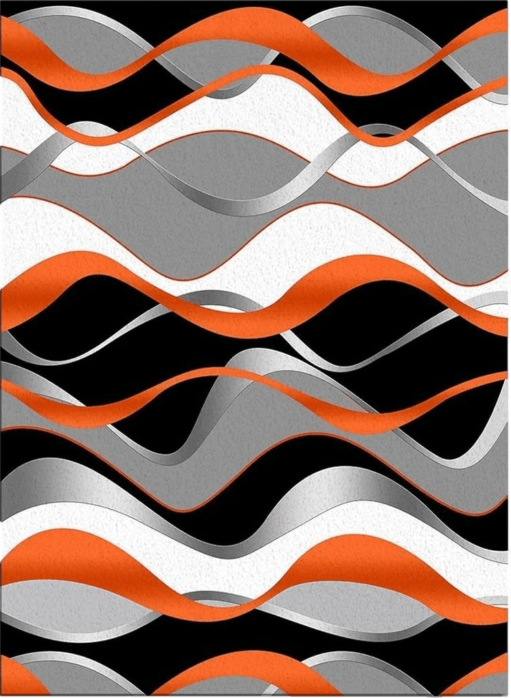 Orange Black Grey Wavy Living Room Decor Carpet, Area Rugs 3x4ft, Abstract White Ripple Art Bedroom Noise-Cancelling Floor Mats, Fluffy Soft Breathable Durable for Hotel Home Decor