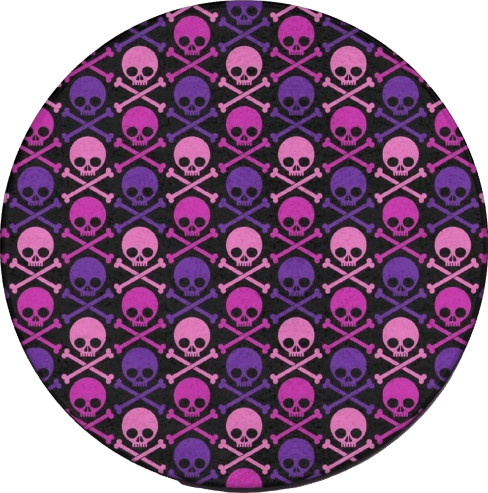 Fluffy Pink Meaudiwes Non-Slip Circle Area Rug for Bathroom, Fashion Indoor Floor Mat for Dining Room Stain Resistant Round Mat, Purple and Pink Crossbones Skull