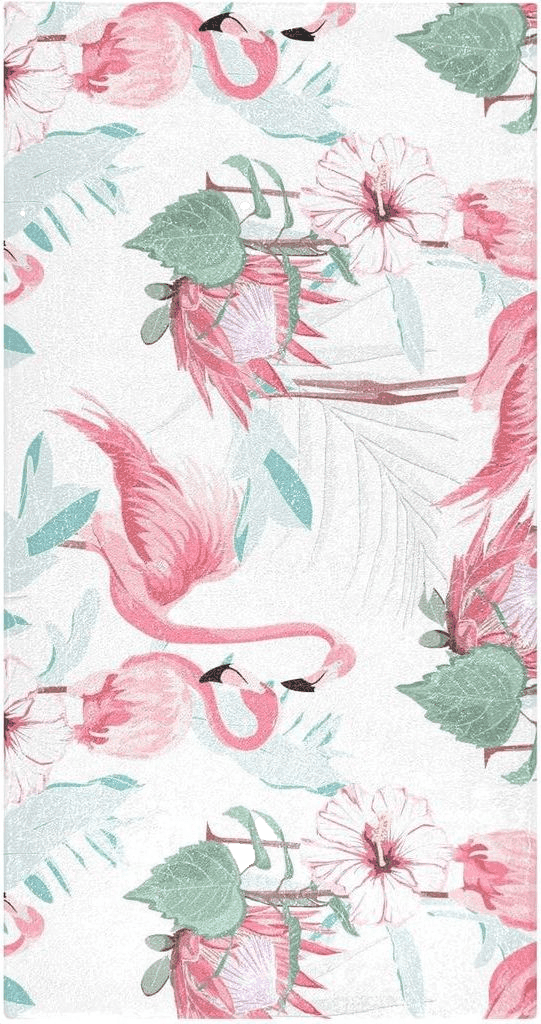 Pink Flamingo Palm Leaves Bathroom Rugs Fluffy Absorbent Bath Mat Machine Washable Soft Microfiber Shaggy Kitchen Mat Non Slip Carpet Runner for Bathroom Floor Shower Bathtub Living Room