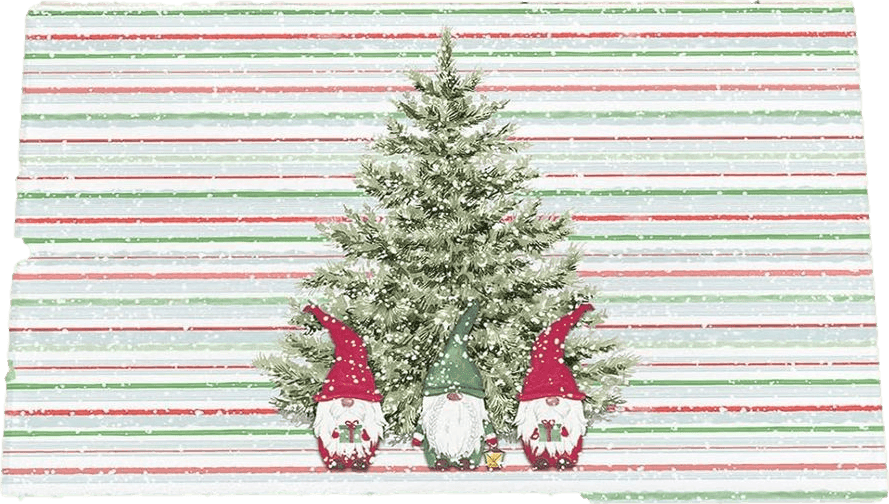 Fluffy Green Christmas Gnome Green Xmas Tree Plush Shag Bath Rugs Retro Red Green Stripe Soft Fluffy Floor Doormat Carpet,Non-Slip Door Mats for Living Room Bedroom Kitchen Entryway Snowy