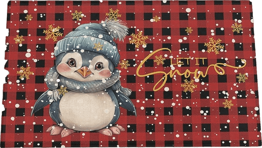 Fluffy Red Cute Animal Plush Shag Bath Rugs Christmas Penguin Snowflake on Plaid Soft Fluffy Floor Doormat Carpet,Non-Slip Door Mats for Living Room Bedroom Kitchen Entryway Red Black