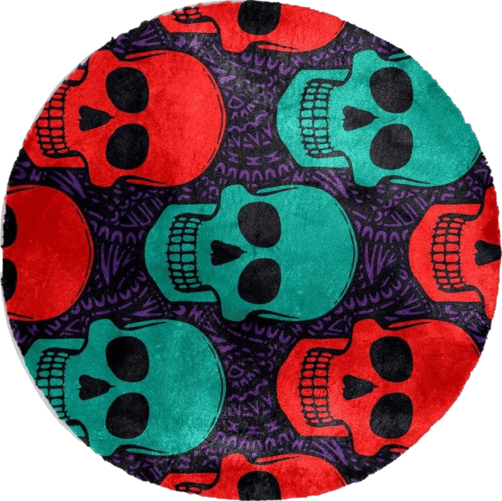 Dragon Sword Faux Fur Area Rug, Round Fluffy Rugs for Bedroom and Nursery Room, Vintage Skull Green Red Pattern