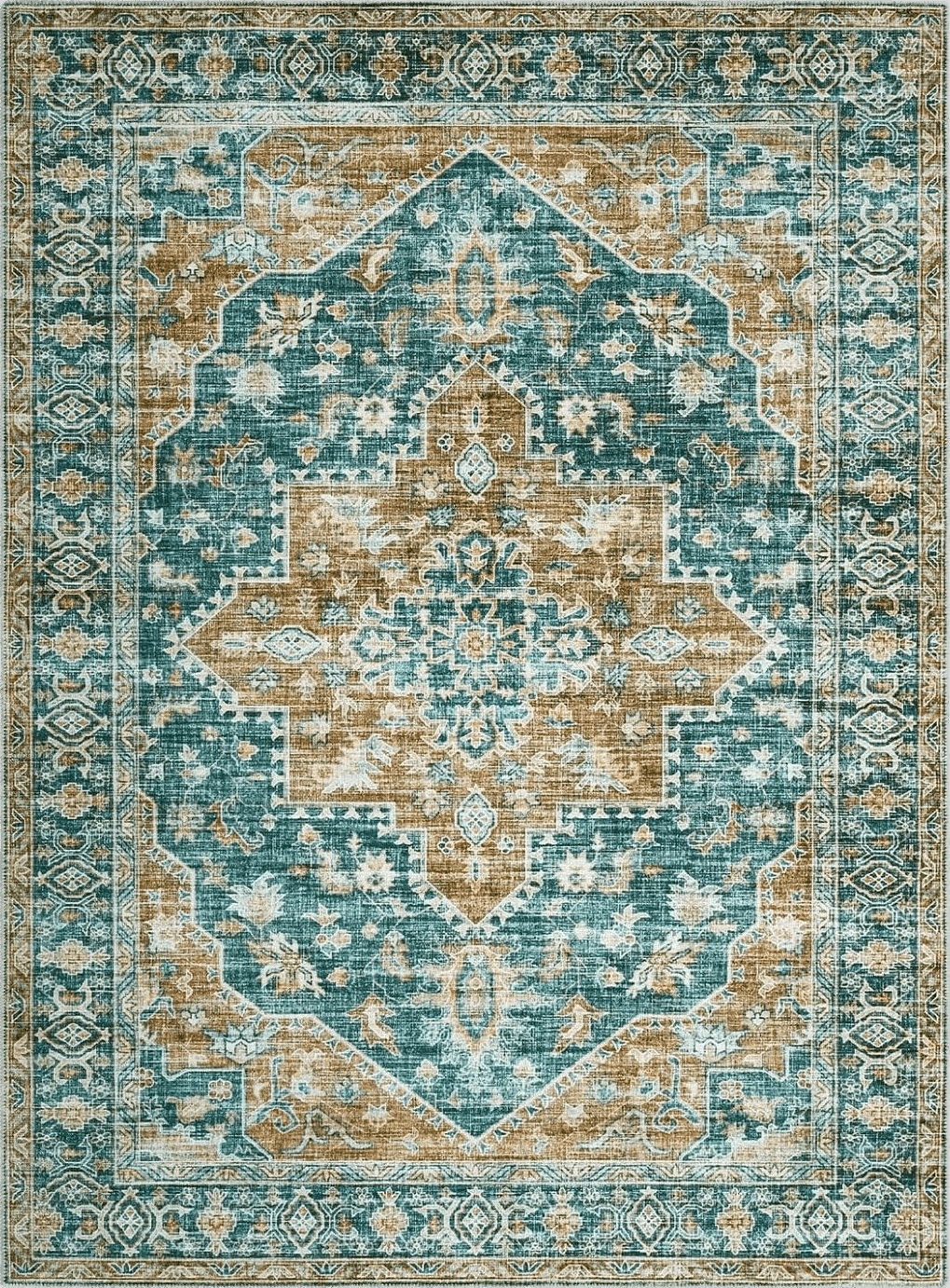 Fluffy 4x6 Garvee Area Rug 4x6 Vintage Persian Rug Medallion Distressed Rug Retro Oriental Floor Cover Living Room Bedroom Soft Washable Rug Non-Slip Low Pile Foldable Office Throw Carpet Accent Thin Rug Green