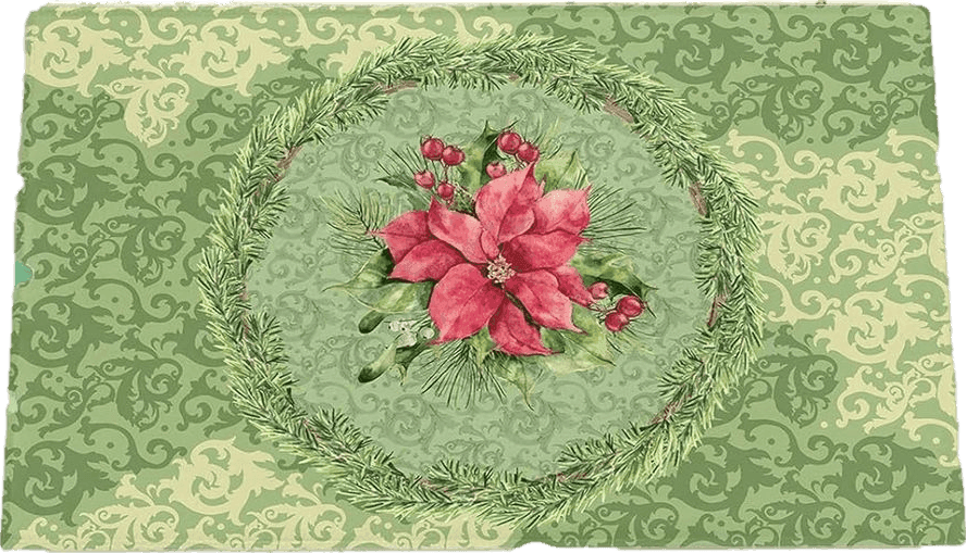 Fluffy Green Christmas Poinsettia Flower Plush Shag Bath Rugs Green Pine Needles Wreath Soft Fluffy Floor Doormat Carpet,Non-Slip Door Mats for Living Room Bedroom Kitchen Entryway Ornate Texture