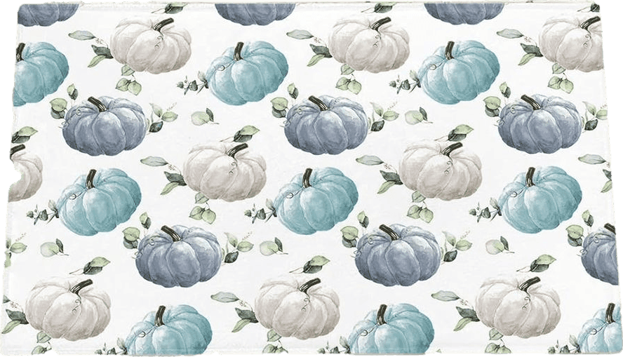 Fluffy Blue Farm Pumpkins Plush Shag Bath Rugs Fall Harvest Green Leaf Soft Fluffy Floor Doormat Carpet,Non-Slip Door Mats for Living Room Bedroom Kitchen Entryway Watercolor