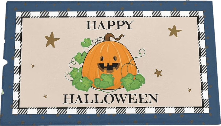 Halloween Cartoon Halloween Plush Shag Bath Rugs Pumpkins Green Leaf Soft Fluffy Floor Doormat Carpet,Non-Slip Door Mats for Living Room Bedroom Kitchen Entryway Plaid Indigo Frame