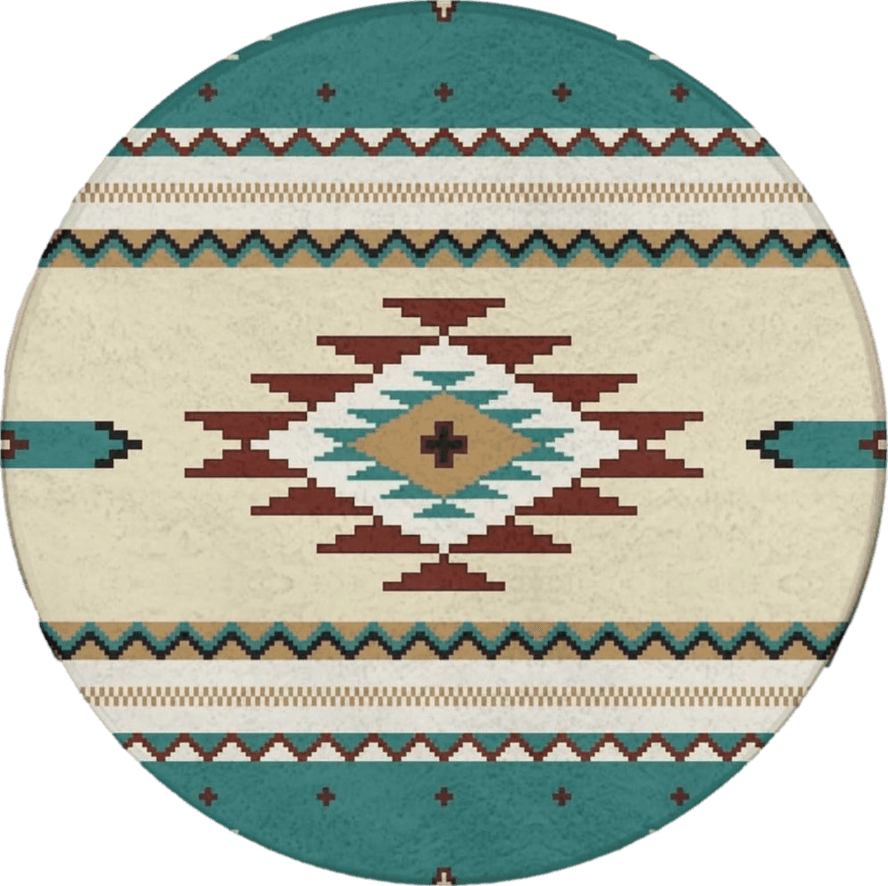 Meaudiwes Classic Circular Rug Non-Slip Round Area Rug, Dirt Resist & Easy Care, Ideal for High Traffic Areas in Living Room Bathroom, Ethnic Indiana Southwest Western Tribal Aztec Green