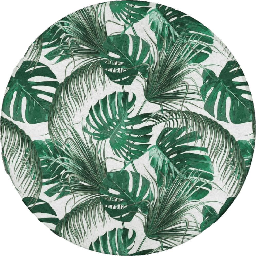 Fluffy Green Comfortable Round Area Rug Entry Doormats, Machine Washable Circle Mat for Bathroom Living Room Entryway, Tropical Palm Tree Leaves Green Leaf