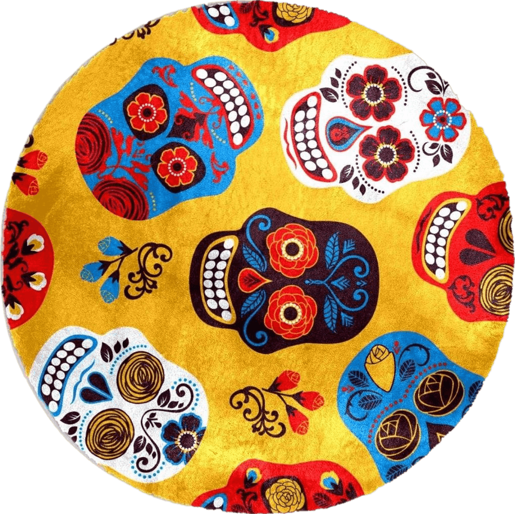 Skull Yellow Bone Soft Round Rug, Fluffy Furry Circle Rug for Teens Kids Baby Girls Boys Room,Fuzzy Plush Circular Carpet Dorm,Bedroom,Nursery Room Home Decor