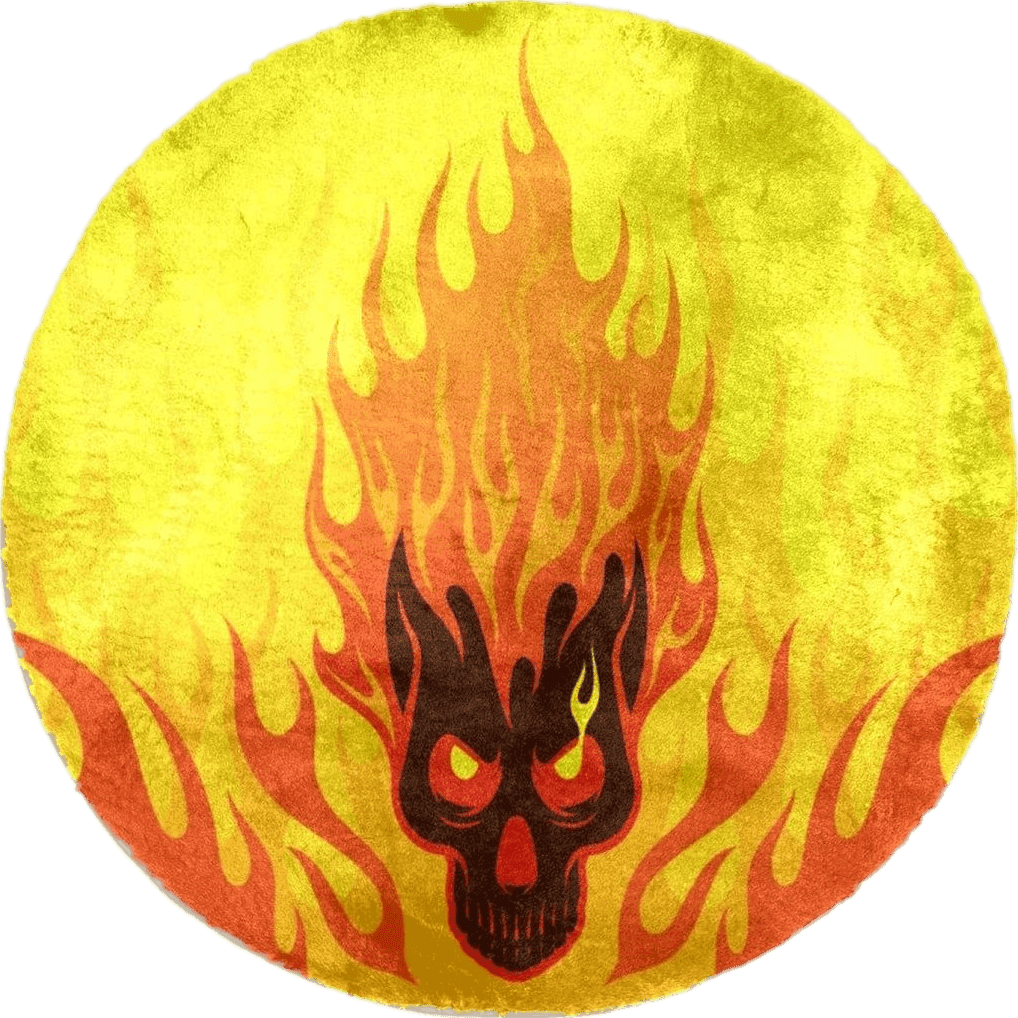 Dragon Sword Faux Fur Area Rug, Round Fluffy Rugs for Bedroom and Nursery Room, Flaming Fire Skull Yellow Orange
