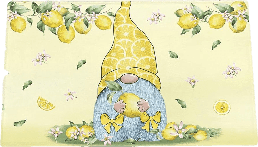 Fluffy Yellow Shag Door Mats Bath Rugs Farm Yellow Lemon Gnome,Soft Fluffy Doormats Non Slip Carpet Pastoral Watercolor Fruit Floral,Shaggy Fuzzy Area Throw Rug for Kitchen/Bathroom/Bedroom/Living Room 16x24In