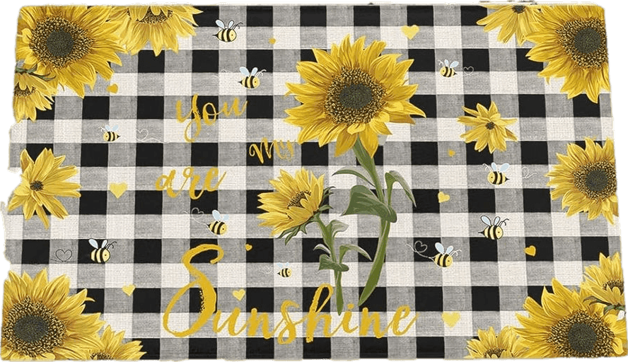 Fluffy Yellow Shag Door Mats Bath Rugs Farm Yellow Sunflower Floral Bee,Soft Fluffy Doormats Non Slip Carpet Black Buffalo Plaid Retro Linen,Shaggy Fuzzy Area Throw Rug for Kitchen/Bathroom/Bedroom 16x24In