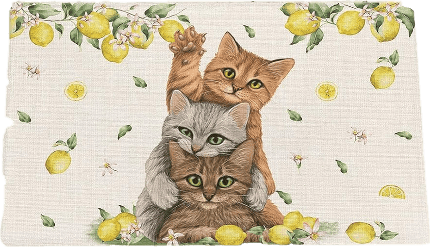 Fluffy Yellow Shag Door Mats Bath Rugs Farm Cute Cat Yellow Lemon,Soft Fluffy Doormats Non Slip Carpet Watercolor Animal Fruit Retro Linen,Shaggy Fuzzy Area Throw Rug for Kitchen/Bathroom/Bedroom 20x31.5In