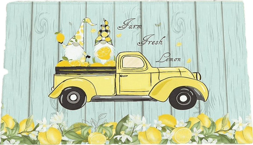 Farm Truck Plush Shag Bath Rugs Yellow Lemons Pygmy on Car Soft Fluffy Floor Doormat Carpet,Non-Slip Door Mats for Living Room Bedroom Kitchen Entryway Teal Wood Plank