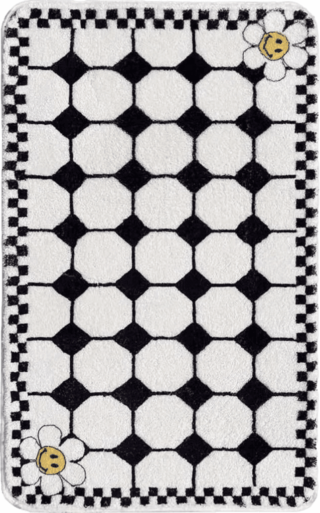 Fluffy Black White Cute and Funny Black and White Checkered Bathroom Rug,Fluffy Bath Mat,Rectangular Soft Microfiber Blanket Surface,Non-Slip,Machine Washable,Bedroom,Living Room, Bathroom Decor,16"x24"