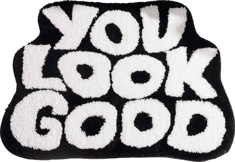 DyeFury You Look Good Bath Mat Cute Cool Bathroom Rugs Funny Bathroom Mats Fun Funky Bathroom Decor Non Slip Bath Rug, Trendy Black and White Bath Shower Mat, 27.5"x20"