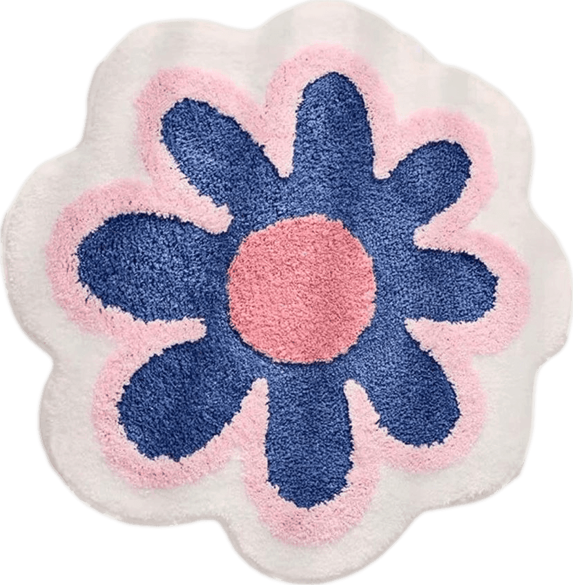 Fluffy Blue Cute and Fun Blue Flower White Border Bathroom Rug,Fluffy Bath Mat,Petal Soft Microfiber Blanket,Non-Slip,Machine Washable,Bedroom,Living Room, Bathroom Decor,24"x24"