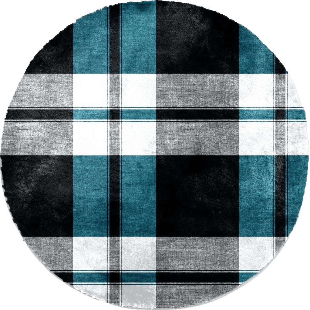 Fluffy Blue Dragon Sword Faux Fur Area Rug, Round Fluffy Rugs for Bedroom and Nursery Room, Plaid Pattern Checkered Blue Black White Grey