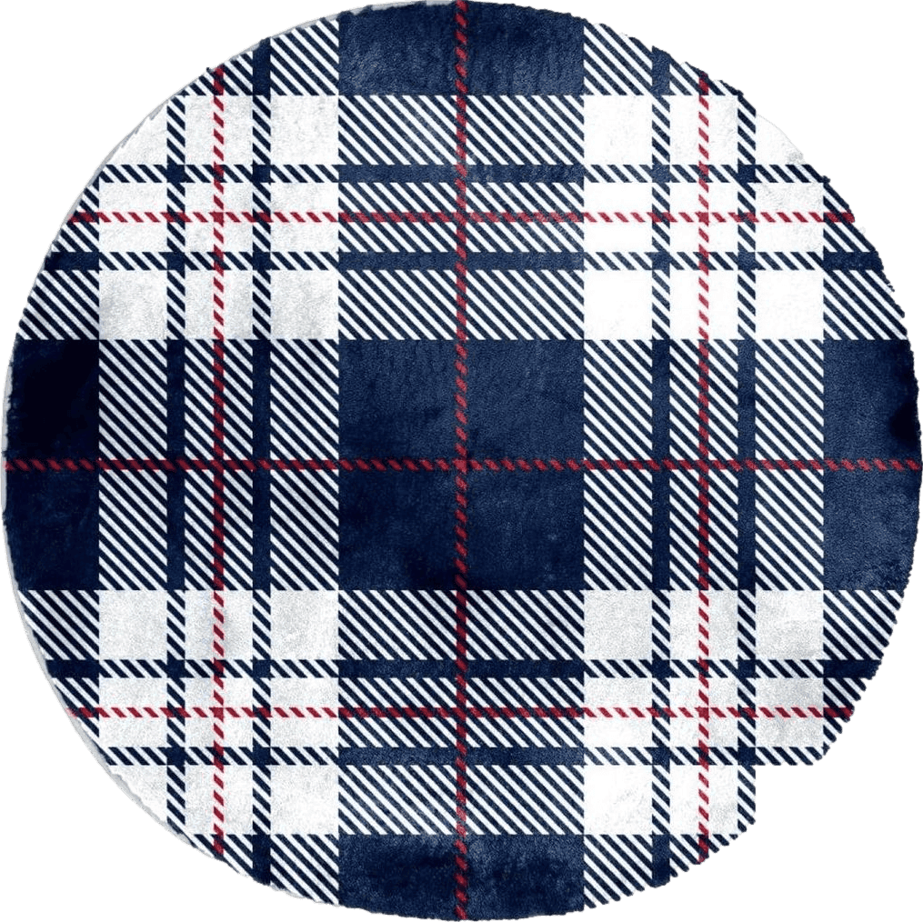 Fluffy Blue Dragon Sword Faux Fur Area Rug, Round Fluffy Rugs for Bedroom and Nursery Room, Navy Blue White Checks Plaid Pattern