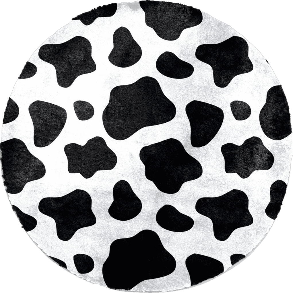 Grey All Rounds/Square 2.6’ Shag Area Rugs Non-Skid, Modern Soft Fluffy Circular Carpet for Bedroom Living Room, Girls Boys Room Home Decor Mat Black and White Cow Pattern