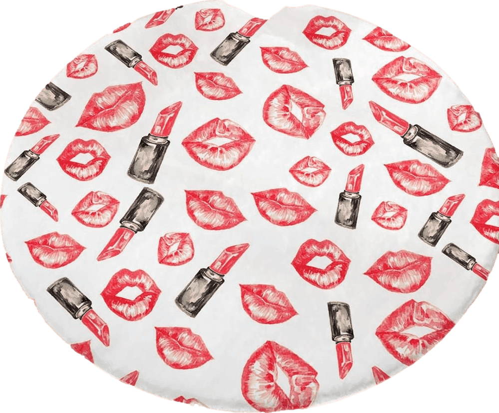 Fluffy Red Round Area Rugs Fluffy Circle Rug Watercolor Lipstick Print White,Soft Shaggy Throw Mats Simple Seamless Art,Round Carpet Non Slip Doormats for Living Room Bedroom Teens Room 36In