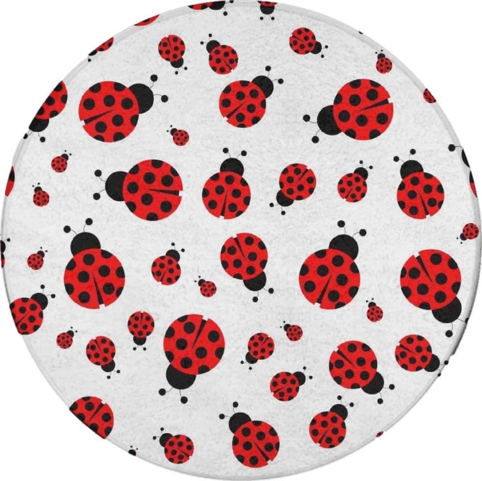 Fluffy Red Meaudiwes Stylish Circle Area Rug Non-Slip Round Rug, Ladybug Red Black Dots White Dirt Resist & Washable, Ideal for High Traffic Areas in Dining Room Bedroom