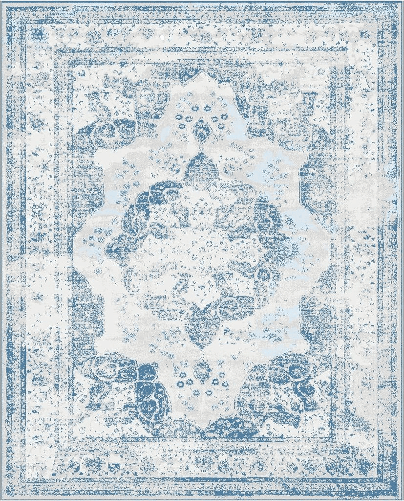 Pajata Blue and Cream Vintage 5X7 Area Rug Soft Fluffy Pile Carpet, Stain Resistant Faux Wool Soft Fuzzy Machine Washable Rug, Boho Chic Low-Pile Floral Carpet for Bedroom Kitchen Living Room