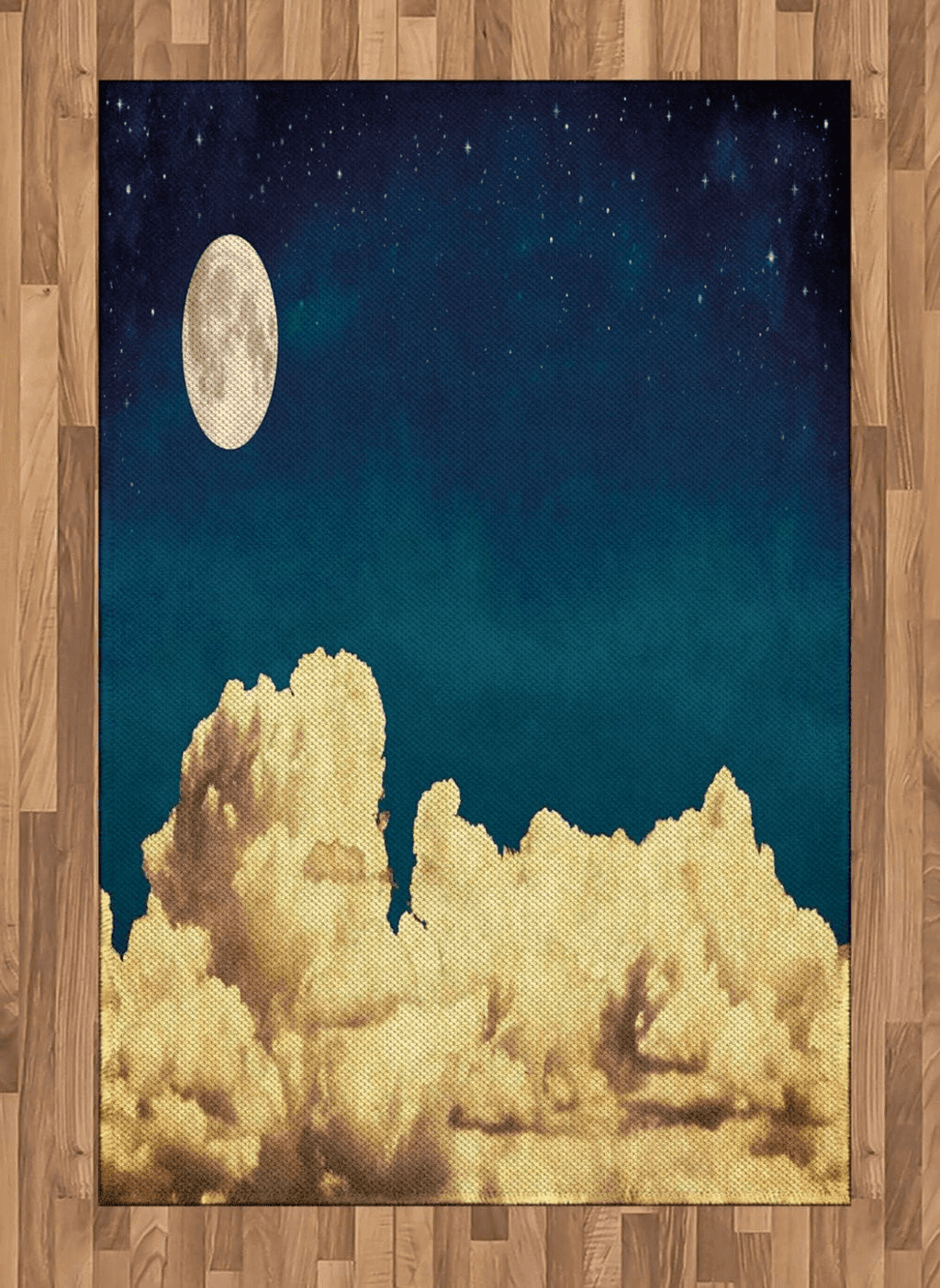 Fluffy Yellow Ambesonne Night Sky Area Rug, Fantasy Sky Stars Full Moon and Fluffy Clouds Vintage Style Artwork Picture, Flat Woven Accent Rug for Living Room Bedroom Dining Room, 4' X 5' 7", Dark Blue White