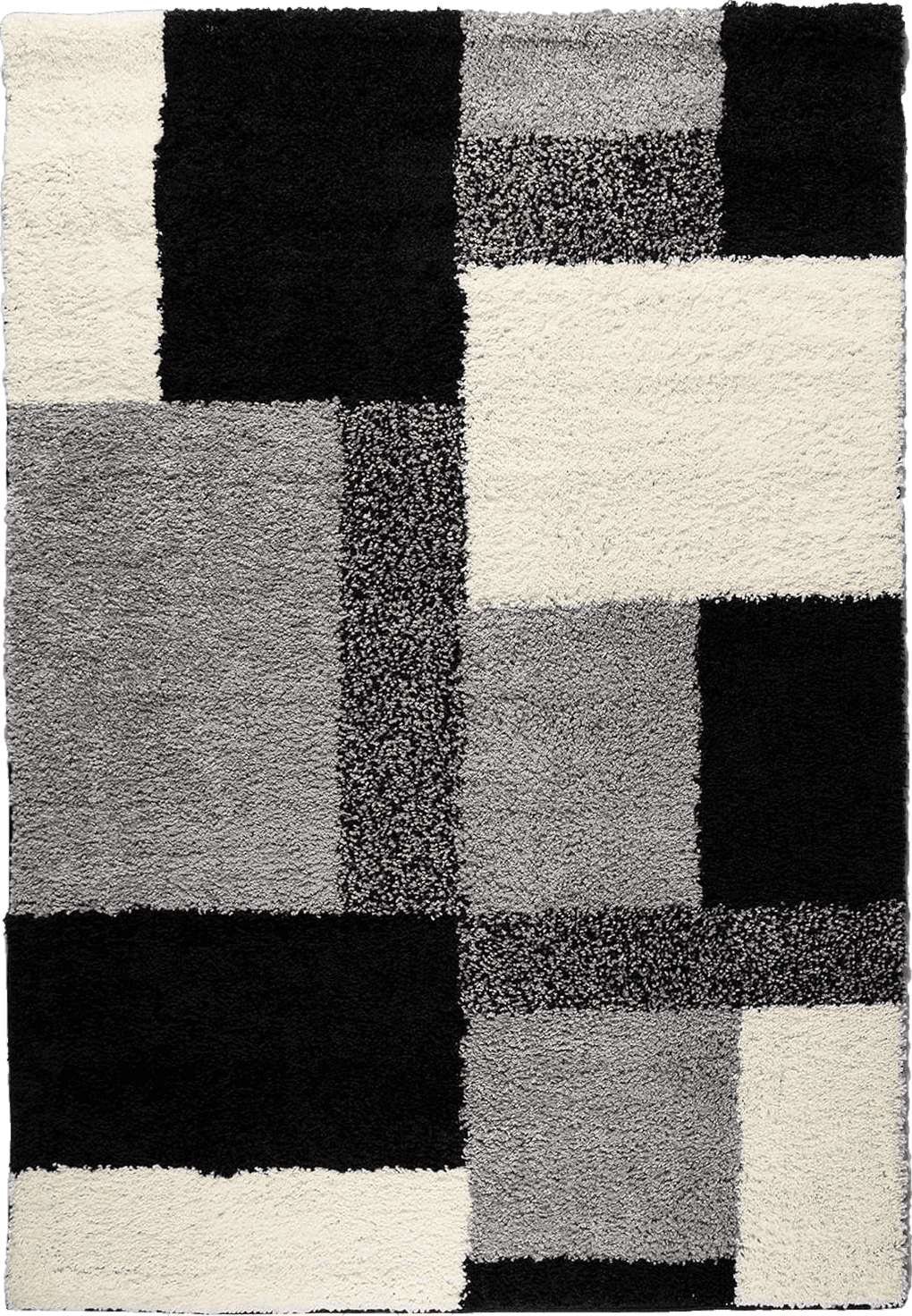 ruglots Modern Shag Geometric 5x7 (5' x 7'2'') Area Rug Cubes Black & Cream Plush Shag Blocks & Squares Plush Shag Easy Care Thick Soft Plush Living Room