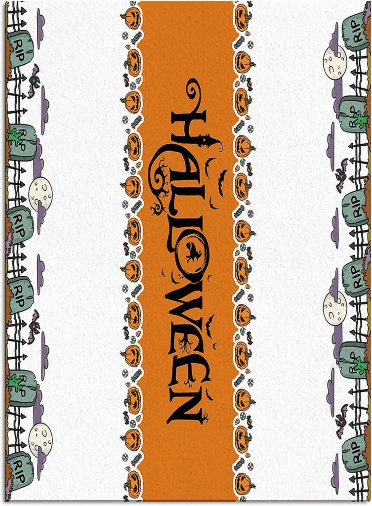 Large Area Rug, Halloween Non-Slip Indoor Accent Area Carpet, Fall Pumpkin Black Bats Tombstone White Fluffy Shaggy Runner Rug for Living Room, Bedroom, Kids Room, 2'7"x 5"