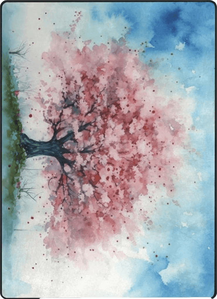 Fluffy Blue DNOVING Large Non-Slip Area Rug 5x7ft Washable Fluffy Rug, Cherry Blossom Tree Design, Rubber Backing, Pink and White Petals on Blue Sky