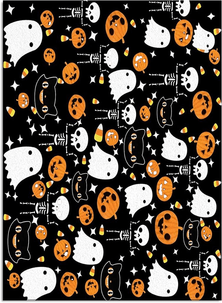 Large Area Rug, Halloween Non-Slip Indoor Accent Area Carpet, Orange Pumpkin White Ghost Skeleton Black Fluffy Shaggy Runner Rug for Living Room, Bedroom, Kids Room, 5'x 7'