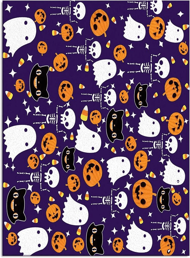 Large Area Rug, Halloween Non-Slip Indoor Accent Area Carpet, Orange Pumpkin White Ghost Skeleton Purple Fluffy Shaggy Runner Rug for Living Room, Bedroom, Kids Room, 2'7"x 5"