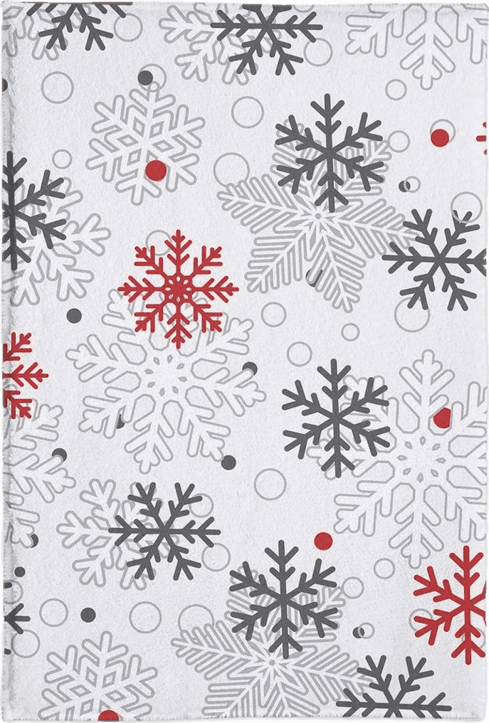 ERXPOOD Winter Christmas Snowflake Ultra Soft Bathroom Rug, Shag Floor Bath Mat Warm Fluffy Carpet Non-Skid Shaggy Washable Door Mats, Geometric Grey Red White Snowflakes Entrance Welcome Rugs