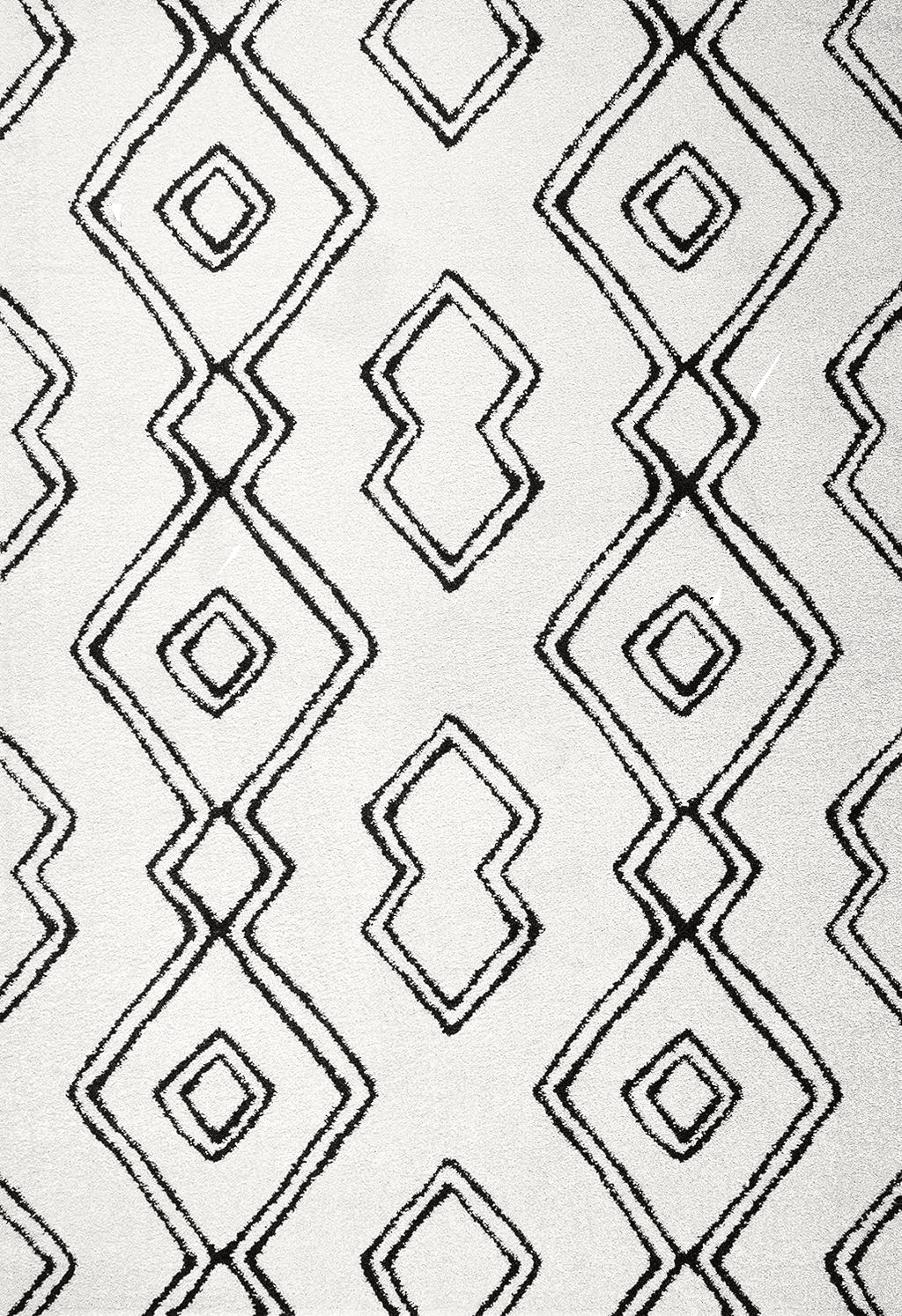 Fluffy White 5x8 JONATHAN Y MOH401A-5 Deia Moroccan Style Diamond Shag Indoor Area-Rug Bohemian Geometric Easy-Cleaning Bedroom Kitchen Living Room Non Shedding, 5 X 8, White/Black