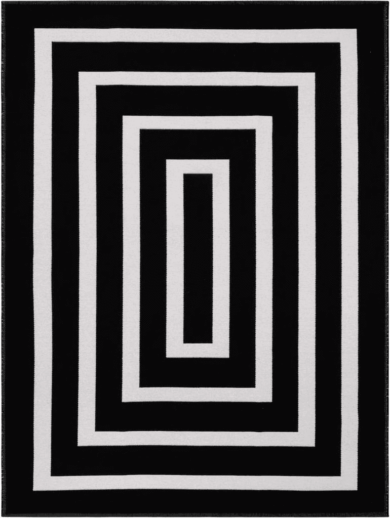 Lanffia Black and White Area Rug 5x7ft Contrasting Geometric Modern Stripe Symmetrical Indoor Outdoor Rug Machine Washable Extra Large Rugs Woven Cotton Floor Carpet for Living Room/Balcony/Backyard